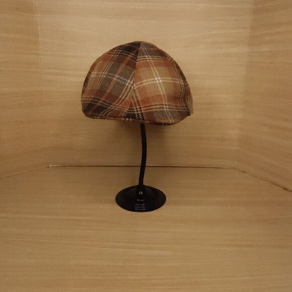 D&Y Orange Brown Tan Plaid Newsboy Hat Cap - Picture 1 of 7